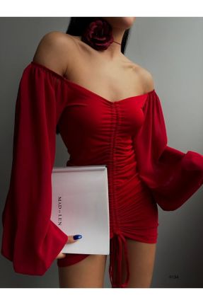 لباس قرمز زنانه بافتنی رگولار آستین-بلند کد 682659301