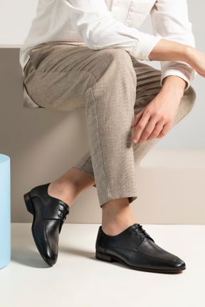 کفش کلاسیک مشکی مردانه چرم طبیعی پاشنه کوتاه ( 4 - 1 cm ) پاشنه ساده کد 670762434