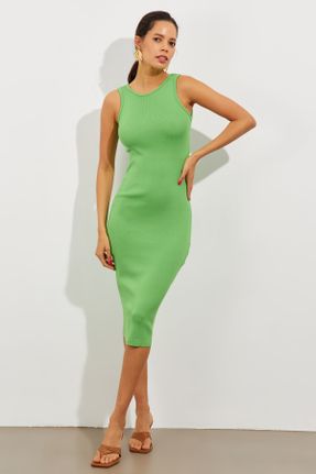 لباس سبز زنانه بافتنی تریکو رگولار بند دار کد 682864227