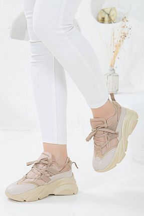 کفش اسنیکر بژ زنانه بند دار GULT - کد 259050701