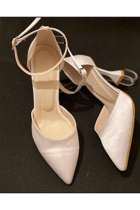 کفش پاشنه بلند کلاسیک سفید زنانه ساتن İLADİESHOES - کد 682914981