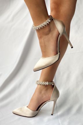 کفش مجلسی بژ زنانه پارچه نساجی پاشنه نازک پاشنه بلند ( +10 cm) کد 116776306