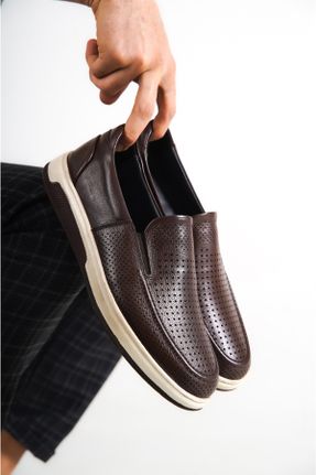 کفش کژوال قهوه ای مردانه چرم طبیعی پاشنه کوتاه ( 4 - 1 cm ) پاشنه ساده کد 678381277