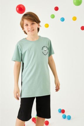 تی شرت سبز بچه گانه رگولار یقه گرد پنبه (نخی) تکی جوان کد 683542167