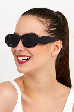 عینک آفتابی مشکی زنانه 50 UV400 استخوان مات مستطیل کد 683105302