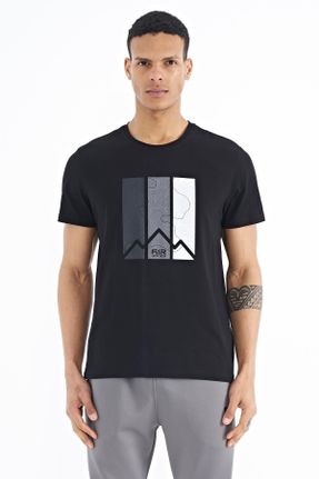 تی شرت مشکی مردانه پنبه - پلی استر یقه گرد رگولار تکی جوان کد 683138238