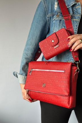 کیف دوشی قرمز زنانه چرم مصنوعی Just Polo - کد 683902266