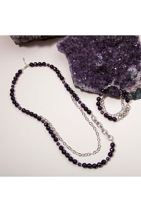 گردنبند جواهر بنفش زنانه سنگ OSMANLI DOĞAL TAŞ - کد 683922591