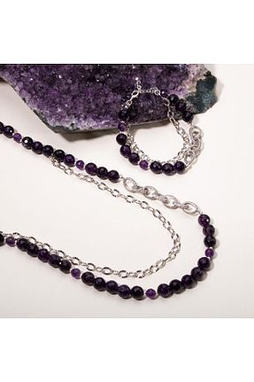 گردنبند جواهر بنفش زنانه سنگ OSMANLI DOĞAL TAŞ - کد 683922591