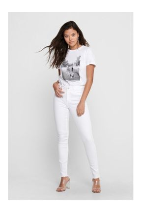شلوار جین سفید زنانه فاق بلند اکریلیک اسلیم جوان بلند کد 684351654