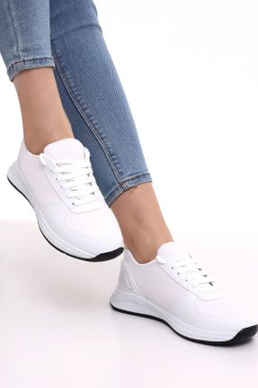 کفش اسنیکر سفید زنانه بند دار پارچه نساجی کد 684488616