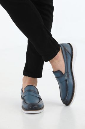 کفش کلاسیک آبی مردانه چرم طبیعی پاشنه کوتاه ( 4 - 1 cm ) پاشنه ساده کد 469142093
