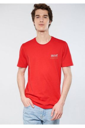 تی شرت قرمز مردانه یقه گرد پنبه (نخی) تکی کد 684541865