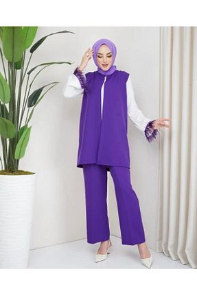 ست بالاتنه و پائین تنه بنفش زنانه بافتنی XNİGHT - کد 684487393