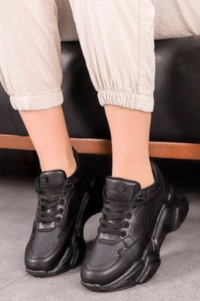 کفش اسنیکر مشکی زنانه بند دار چرم مصنوعی کد 684494167
