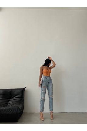 شلوار جین آبی زنانه پاچه ساده فاق بلند بلند کد 684549116