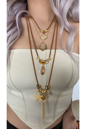 گردنبند جواهر قهوه ای زنانه روکش طلا کد 685081380