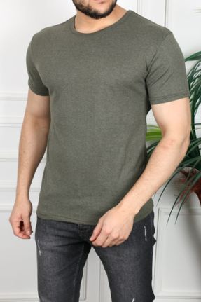 تی شرت خاکی مردانه اسلیم فیت یقه گرد پنبه (نخی) تکی بیسیک کد 249309917