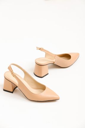 کفش پاشنه بلند کلاسیک بژ زنانه پاشنه ضخیم پاشنه متوسط ( 5 - 9 cm ) کد 686056814