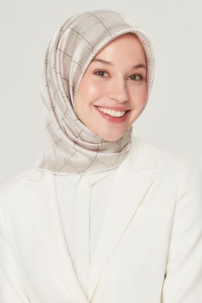 روسری سفید 90 x 90 ابریشم ضخیم طرح هندسی کد 88998260