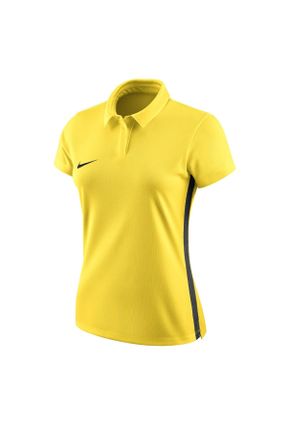 تی شرت زرد زنانه اسلیم فیت یقه پولو پلی استر تکی پوشاک ورزشی کد 89450594
