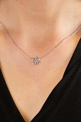 گردنبند طلا سفید زنانه 14 عیار Altınöz Mücevherat - کد 89659154