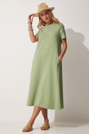 لباس سبز زنانه بافتنی پنبه - پلی استر - الاستن رگولار بند دار بیسیک کد 685278346