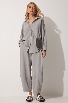 ست بالاتنه و پائین تنه طوسی زنانه بافتنی Happiness İstanbul - کد 685278351