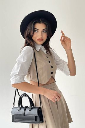 ست بالاتنه و پائین تنه بژ زنانه بافتنی WOWBUTİK - کد 685487115