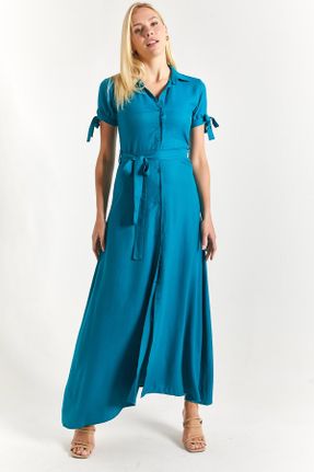 لباس آبی زنانه بافتنی رگولار بند دار کد 686036536