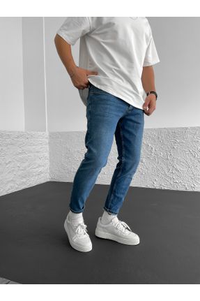 شلوار جین آبی مردانه پاچه کوتاه جین ساده بلند کد 685424444