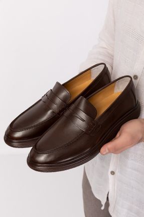 کفش لوفر قهوه ای مردانه چرم طبیعی پاشنه کوتاه ( 4 - 1 cm ) کد 686403836