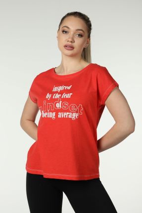 تی شرت قرمز زنانه رگولار یقه گرد پنبه (نخی) کد 686826948