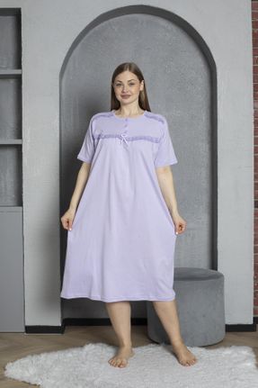 لباس شب سایز بزرگ بنفش زنانه طرح گلدار پنبه (نخی) کد 687748005