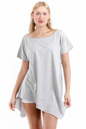تی شرت طوسی زنانه رگولار یقه گرد تکی کد 686491971
