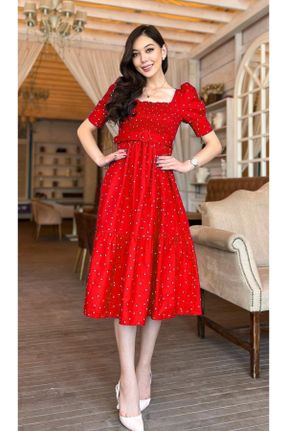 لباس قرمز زنانه بافتنی پنبه (نخی) رگولار آستین-کوتاه کد 687807351