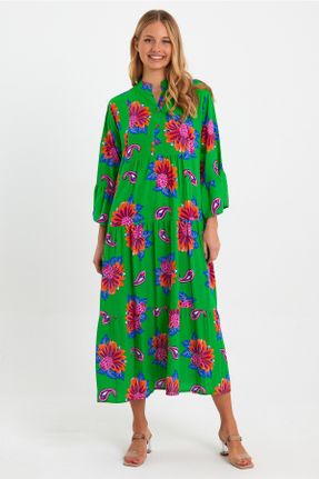 لباس سبز زنانه بافتنی ویسکون اورسایز آستین-بلند کد 687842012