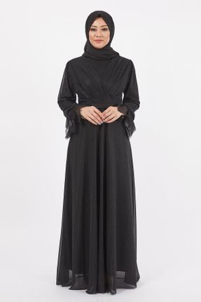لباس مجلسی مشکی زنانه یقه گرد رگولار آستین استاندارد کد 688326621