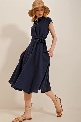 لباس سرمه ای زنانه بافتنی Trend Alaçatı Stili - کد 91468550