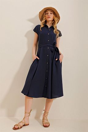 لباس سرمه ای زنانه بافتنی Trend Alaçatı Stili - کد 91468550
