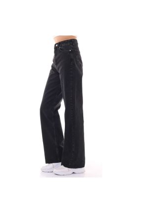 شلوار جین مشکی زنانه پاچه راحت سوپر فاق بلند اکریلیک ساده جوان استاندارد کد 644416219