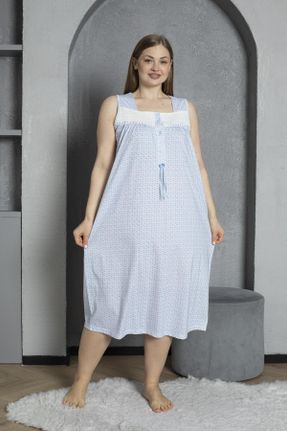 لباس شب سایز بزرگ آبی زنانه طرح گلدار کد 689007064