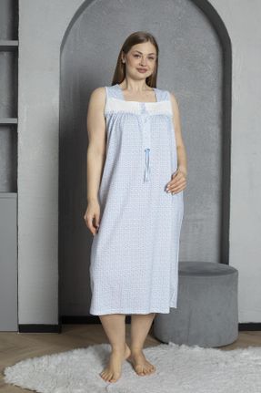 لباس شب سایز بزرگ آبی زنانه طرح گلدار کد 689007064