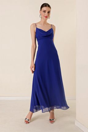 لباس آبی زنانه بافتنی پلی استر رگولار بند دار کد 687869328
