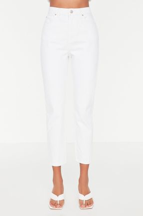 شلوار جین سفید زنانه فاق بلند کد 688843092