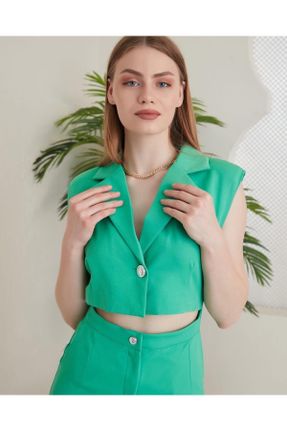 لباس سبز زنانه بافتنی پنبه - پلی استر - الاستن کد 687841072