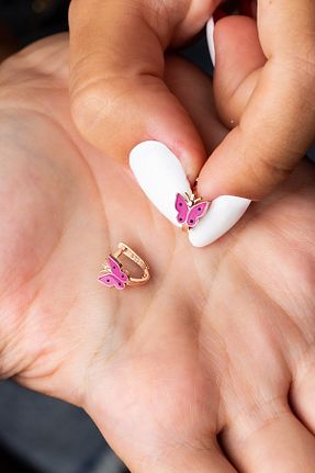 گوشواره نقره صورتی بچه گانه 925 عیار TEK TARZIM TAKI - کد 372032547