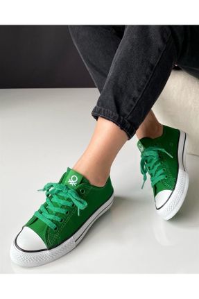 کفش اسنیکر سبز زنانه بند دار چرم مصنوعی کد 689240275
