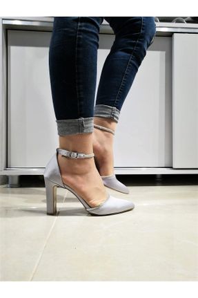 کفش مجلسی طوسی زنانه پاشنه متوسط ( 5 - 9 cm ) پاشنه ضخیم پارچه نساجی کد 690082216