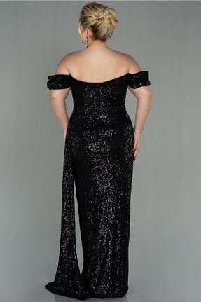 لباس مجلسی سایز بزرگ مشکی زنانه یقه قایقی Abiyefon - کد 689130007